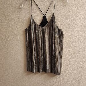Express Size S Metallic Striped Pleated Camisole Silver & Black  B19 X P